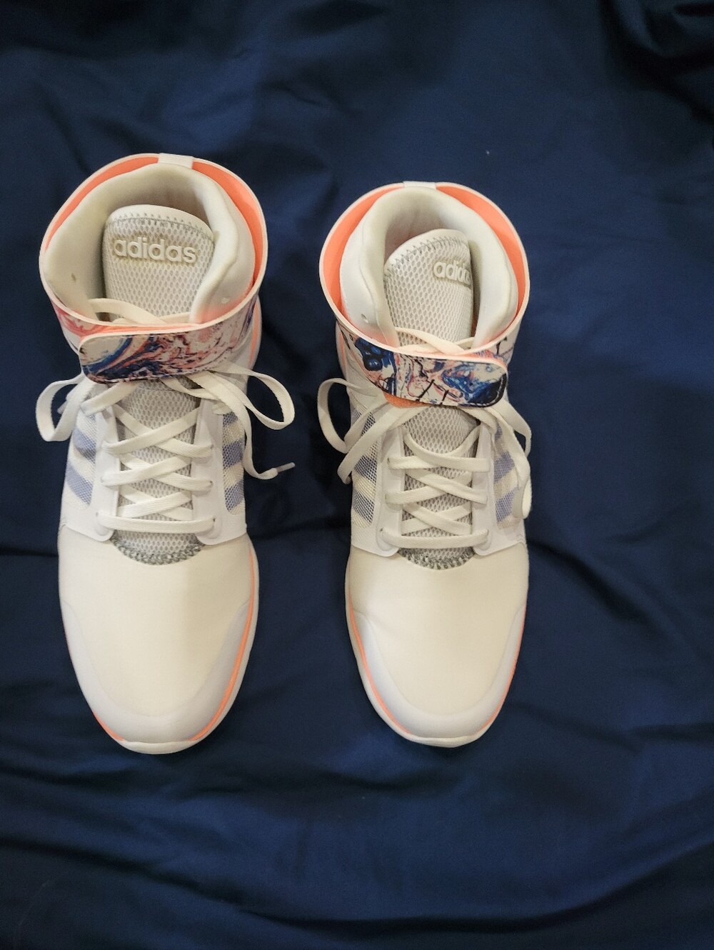 adidas Women's High-Top Athletic Sneakers in White with Coral Accents
